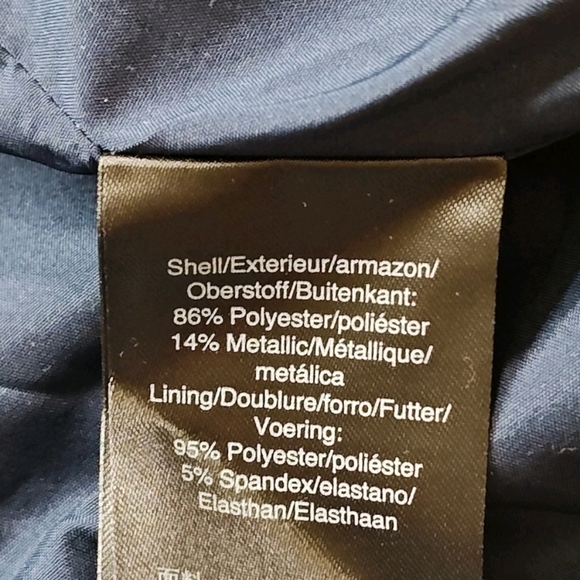Donna Karan Metallic Jacqrard Moto Zip Jacket Coat Sz XL Blue Gold ASOTV Pamela - Picture 11 of 13